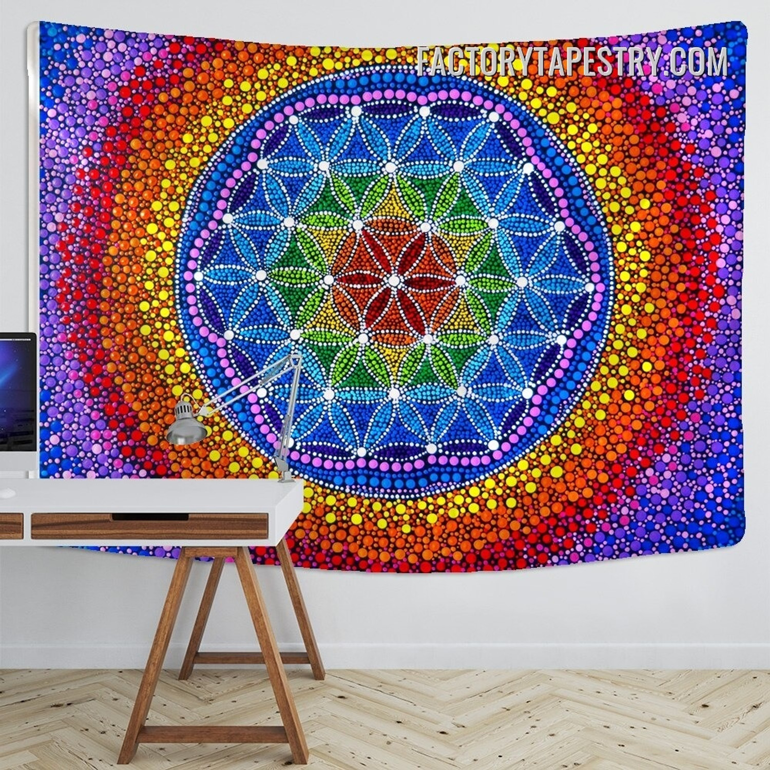 Rainbow Flower of Life Floral Hippie Mandala Bohemian Wall Hanging Tapestry for Home Decoration