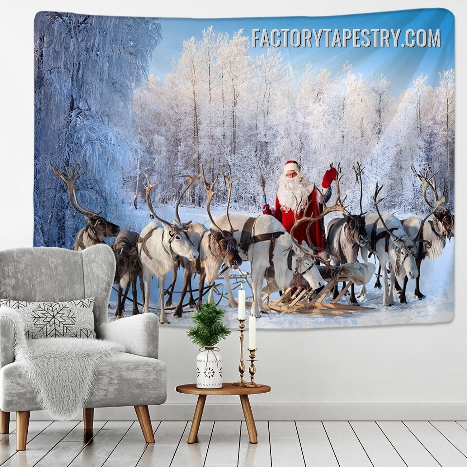 Reindeers In Snowy Forest Animal Nature Landscape Modern Wall Hanging Tapestry for Living Room Decoration