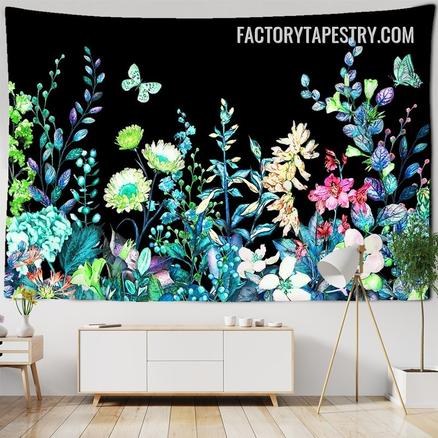 Floral wall tapestries - botanical tapestry wall-hangings