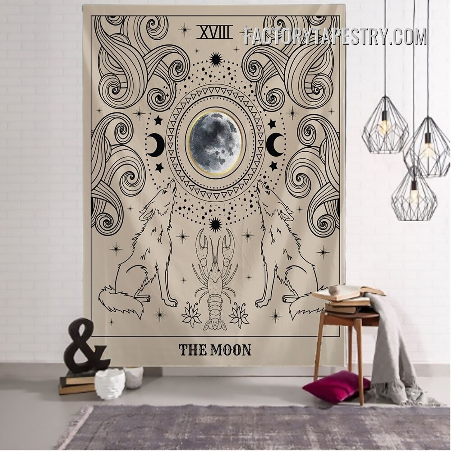 The Moon XI Astrology Bohemian Tarot Wall Hanging Tapestry for Bedroom Dorm Home Decoration