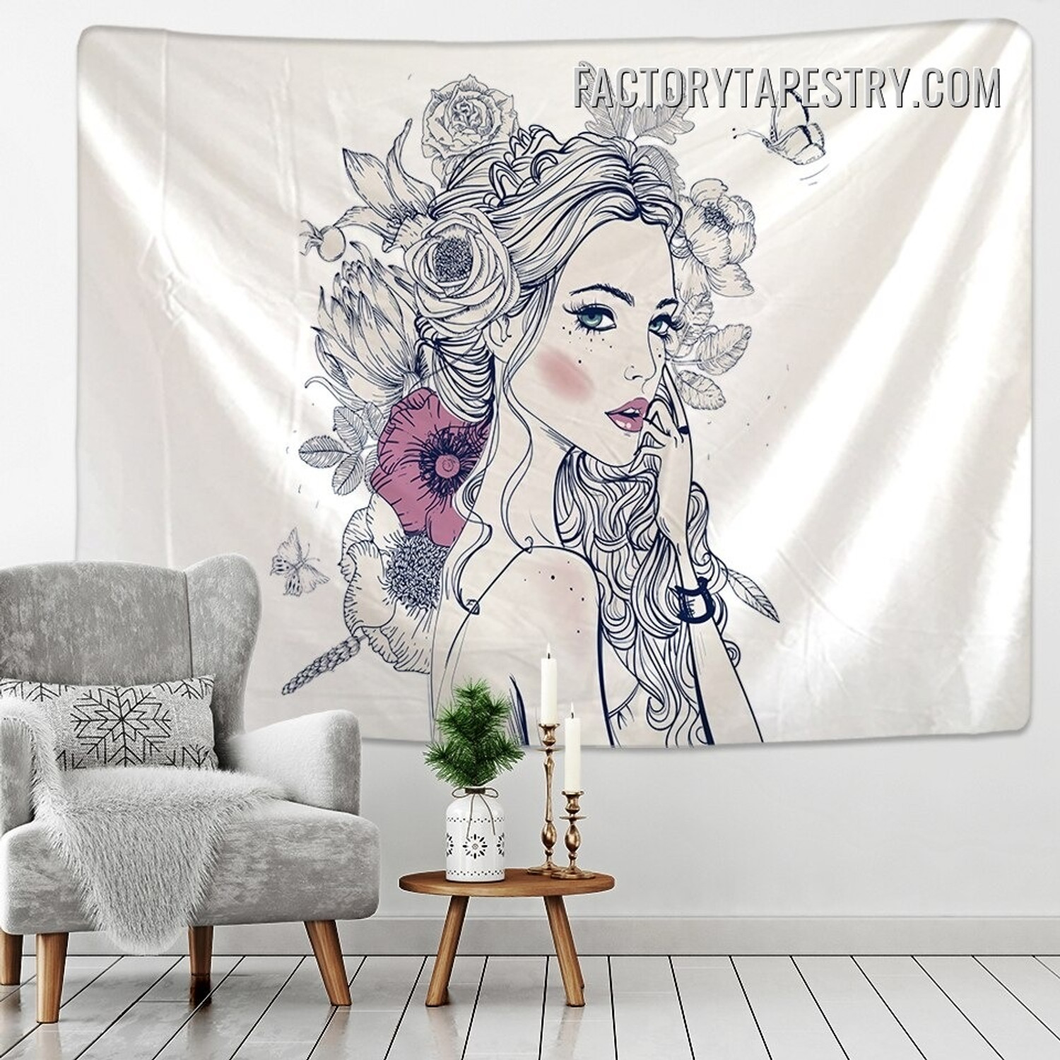 Hippie Woman Nordic Figure Wall Art Tapestry for Bedroom Dorm Home Decoration