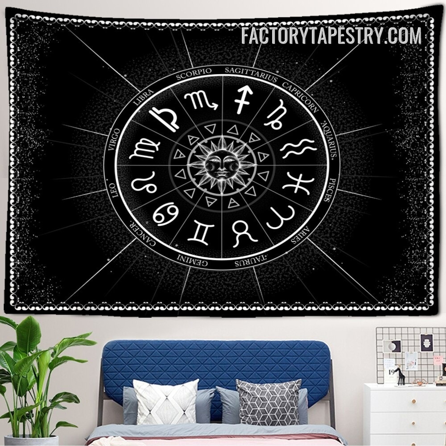 Zodiac Circle Astrology Bohemian Wall Hanging Tapestry for Bedroom Dorm Home Decoration