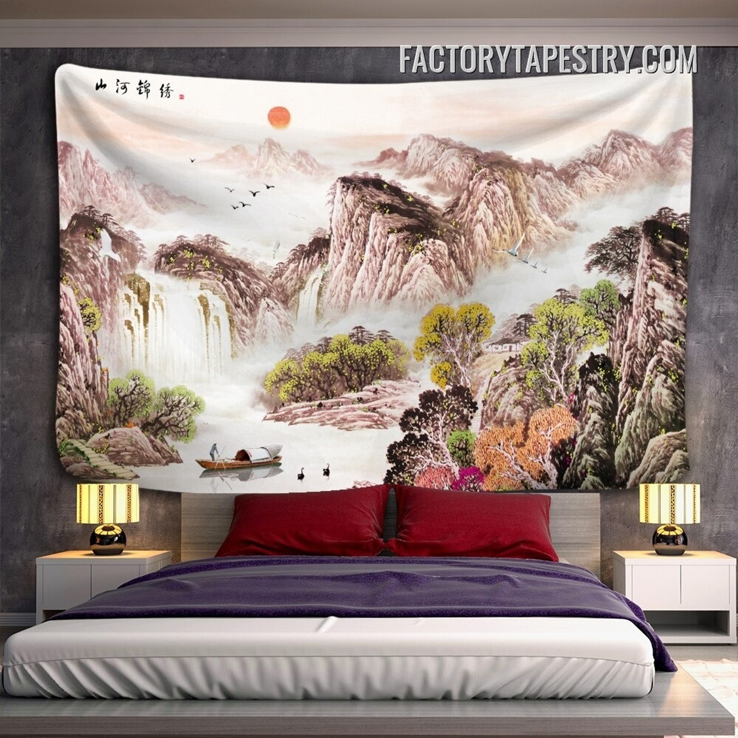 Japanese Mountain Scenery Nature Landscape Retro Wall Hanging Tapestry for Living Room Decoration