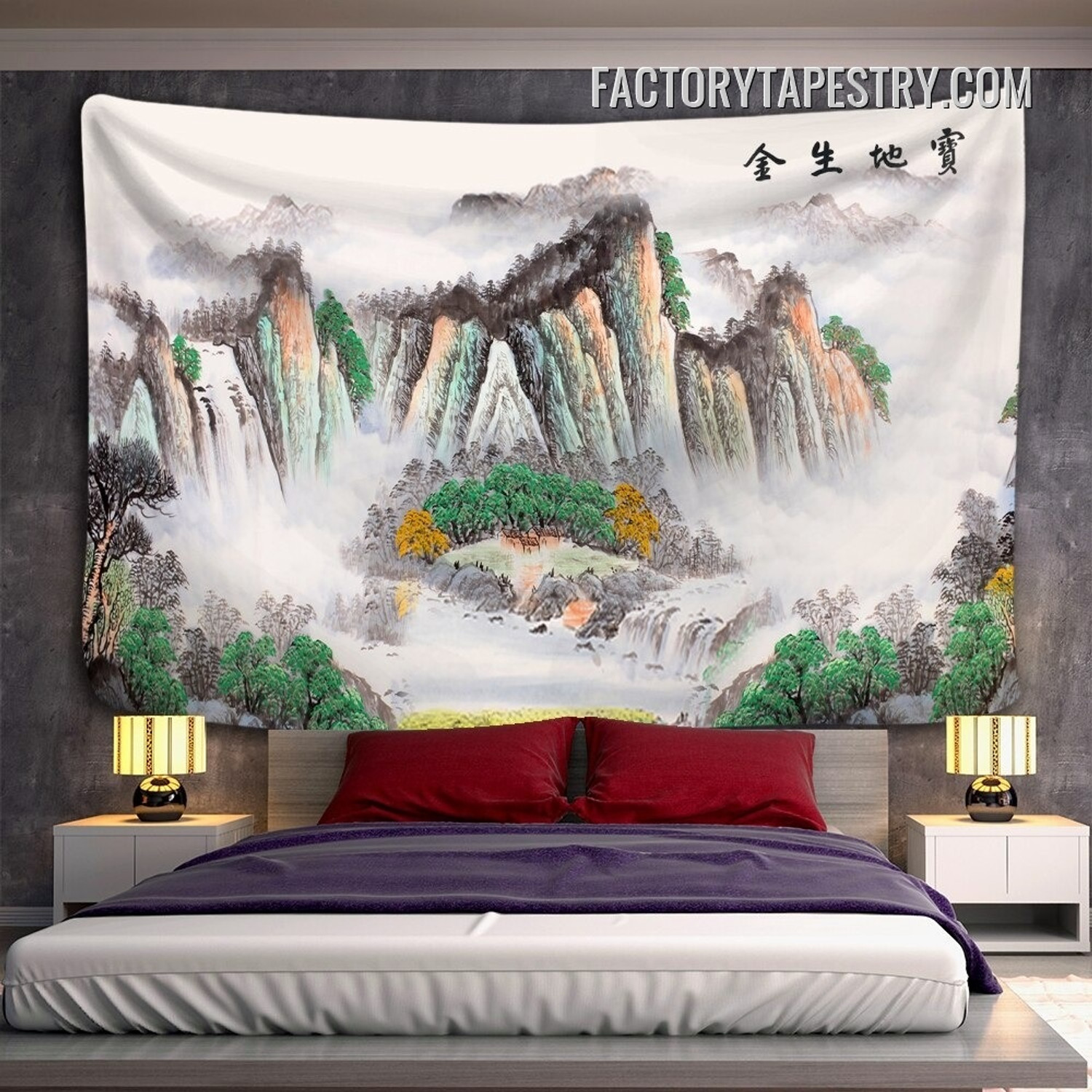 Japanese Mountain Landscape Nature Retro Wall Art Tapestry for Bedroom Dorm Home Decoration