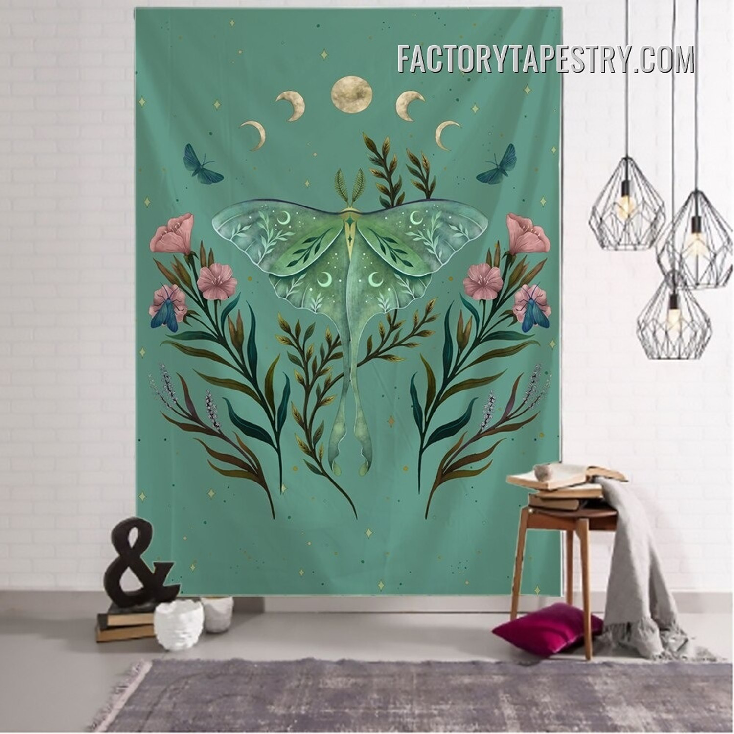 Mystical Moth I Animal Floral Psychedelic Tapestry Wall Art