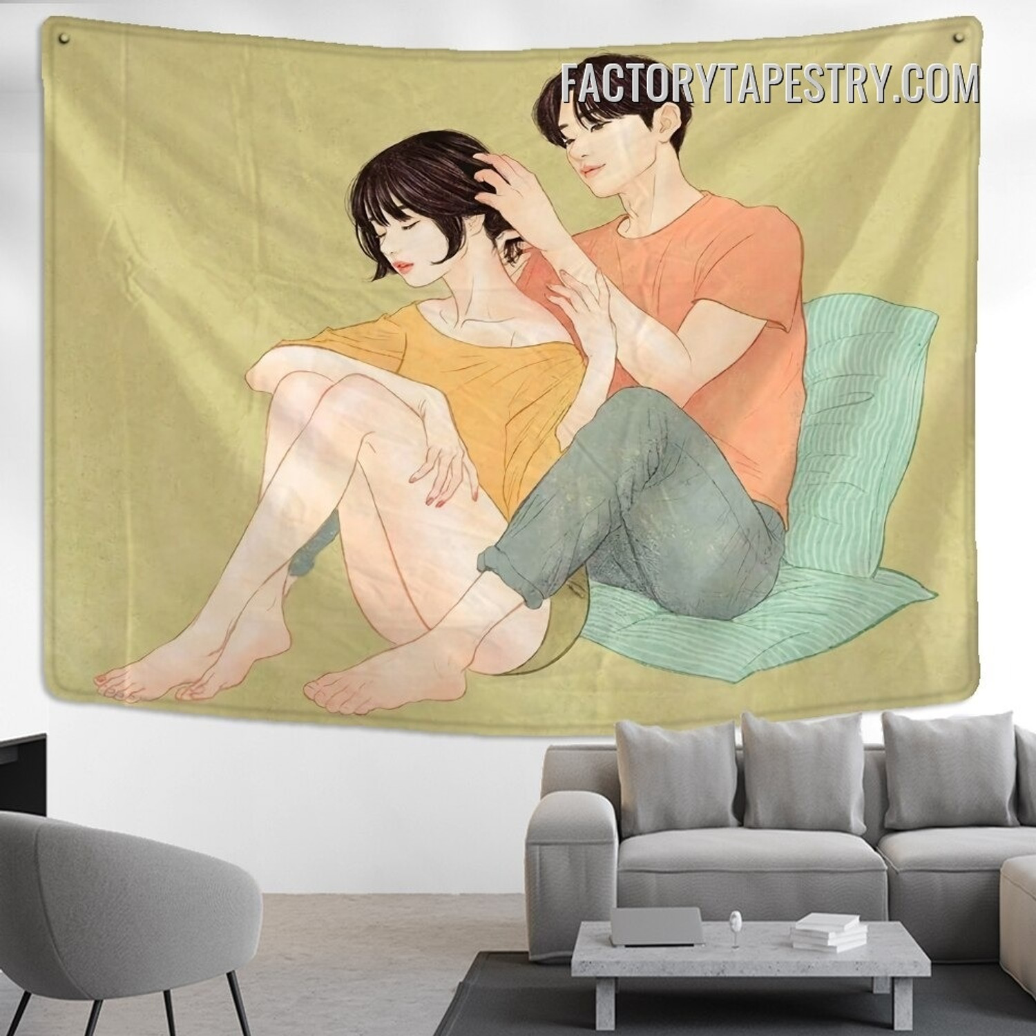 Lovable Couple Anime Figure Modern Hippie Kawaii Wall Hanging Tapestry for Bedroom Dorm Home Decoration