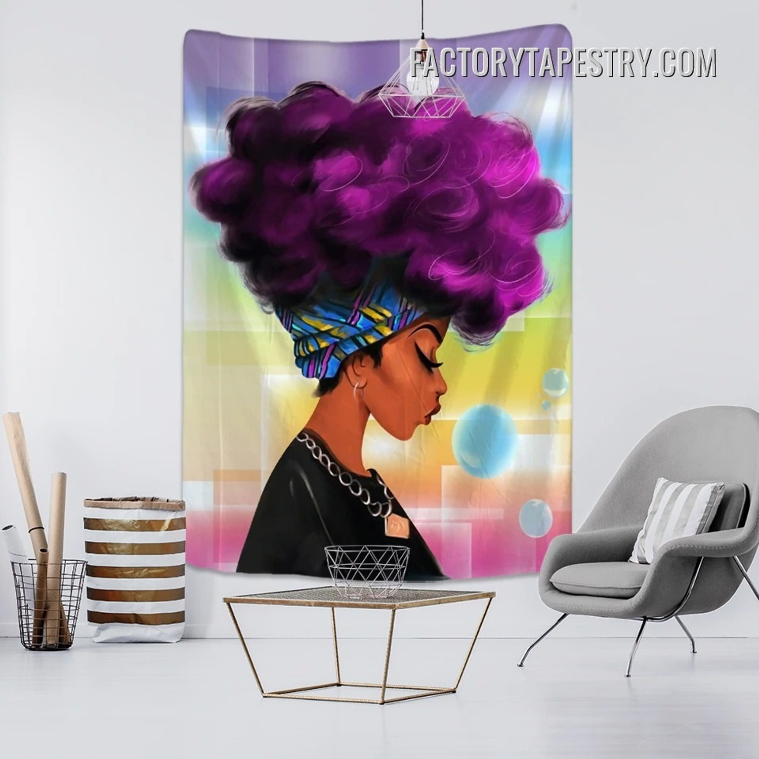 Afro Lady Bohemian Hippie Figure Wall Hanging Tapestry for Bedroom Dorm Home Decoration