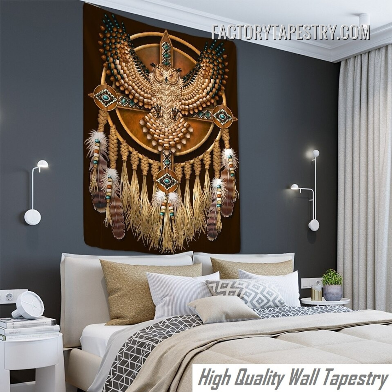 Owl Windbell Tapestry Magic Dream Catcher Bird Modern Wall Hanging Tapestries for Living Room Decoration