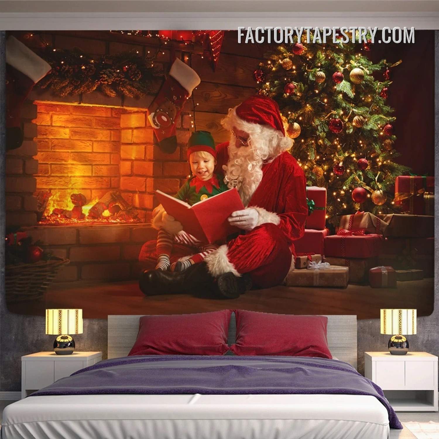Christmas Fireplace Occasion Modern Wall Hanging Tapestry for Bedroom Dorm Home Decoration Christmas Fireplace Occasion Modern Wall Hanging Tapestry for Bedroom Dorm Home Decoration