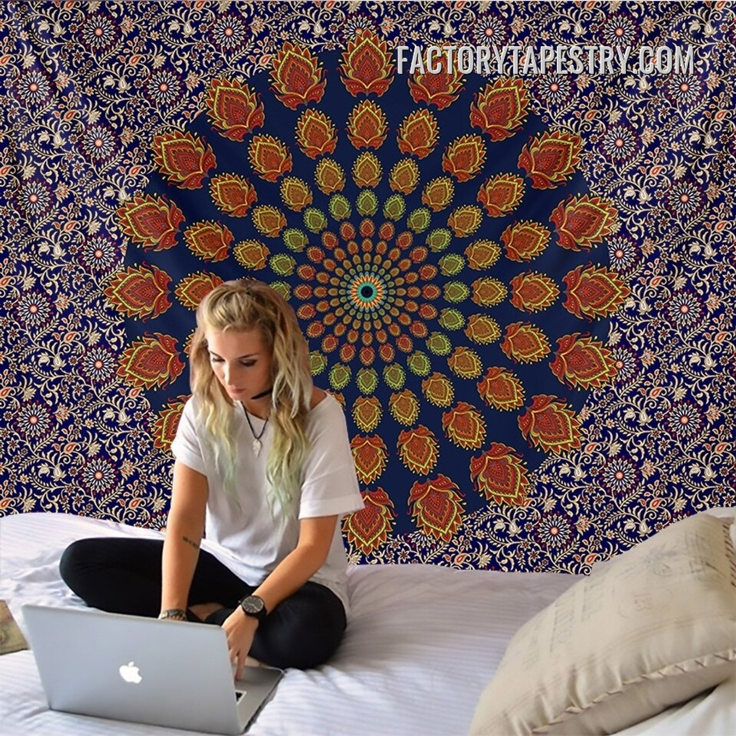 Dapple Mandala Pattern Bohemian Hippie Wall Hanging Tapestry for Living Room Decoration