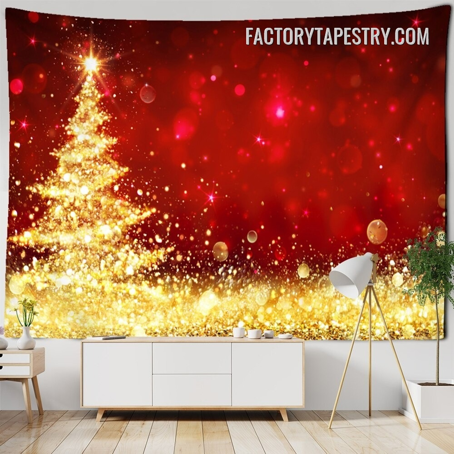 Sparkly Christmas Tree Occasion Modern Wall Hanging Tapestry for Living Room Decoration