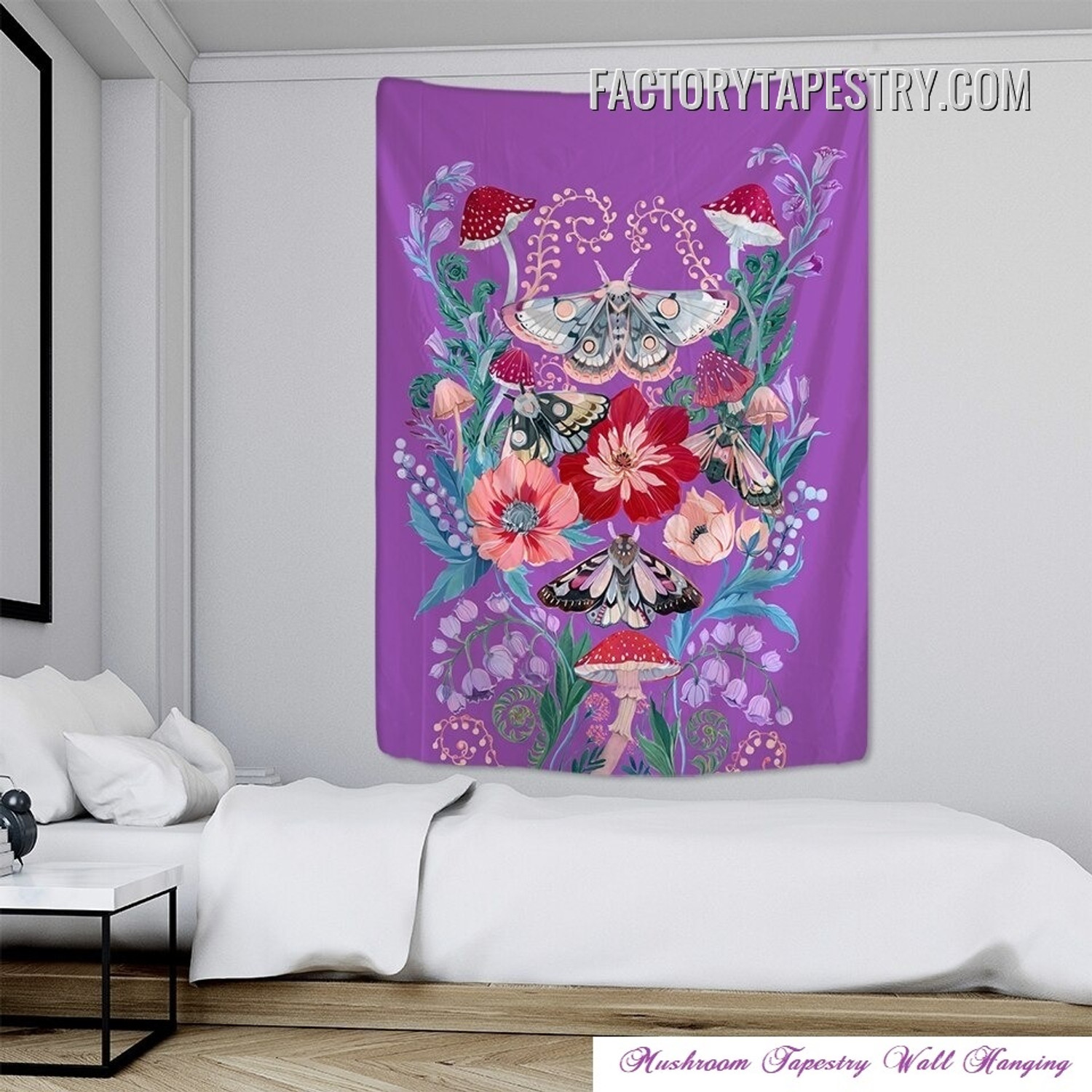 Mushroom and Moth IV Floral Animal Psychedelic Tapestry Art