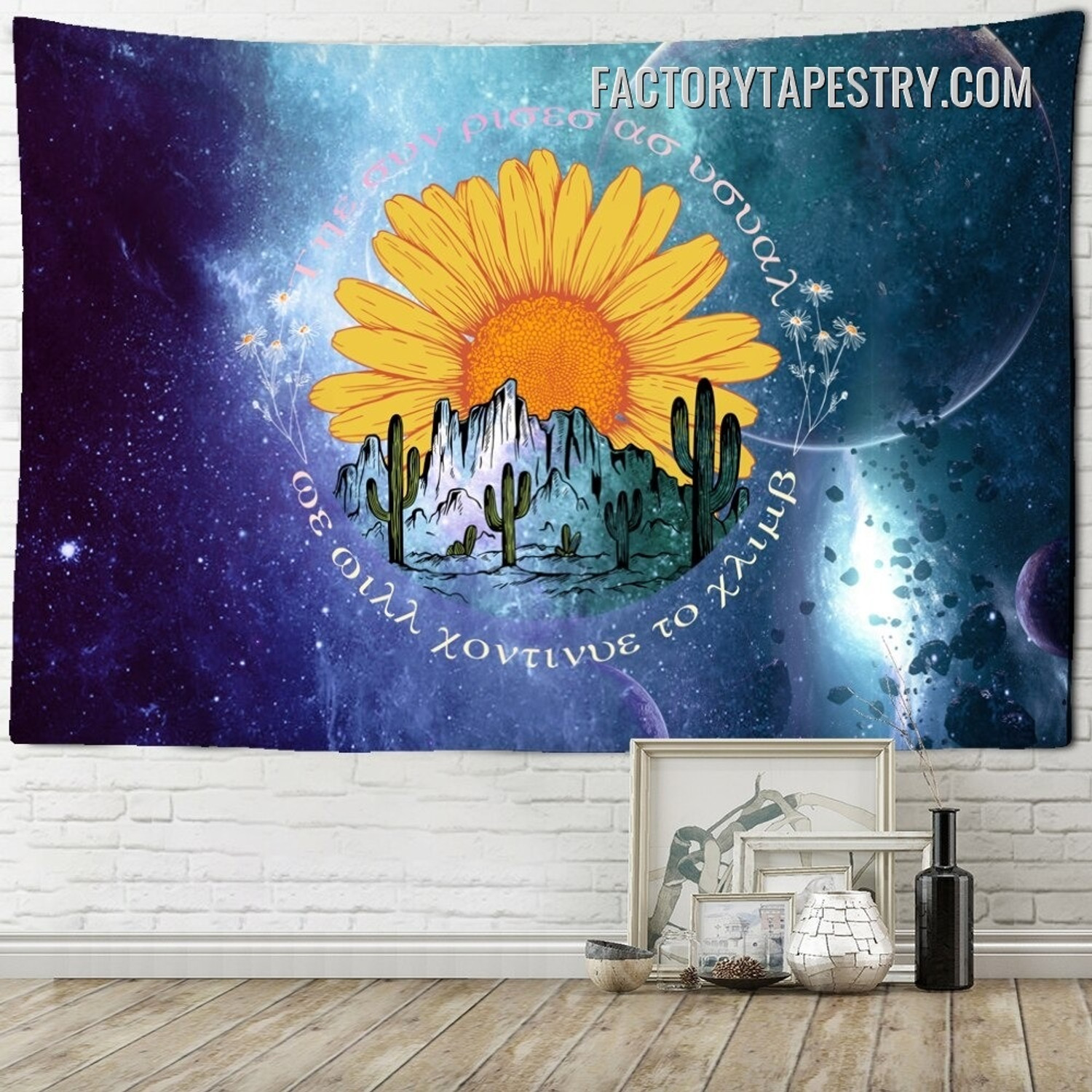 Yellow Sunflower Floral Landscape Psychedelic Wall Hanging Tapestry