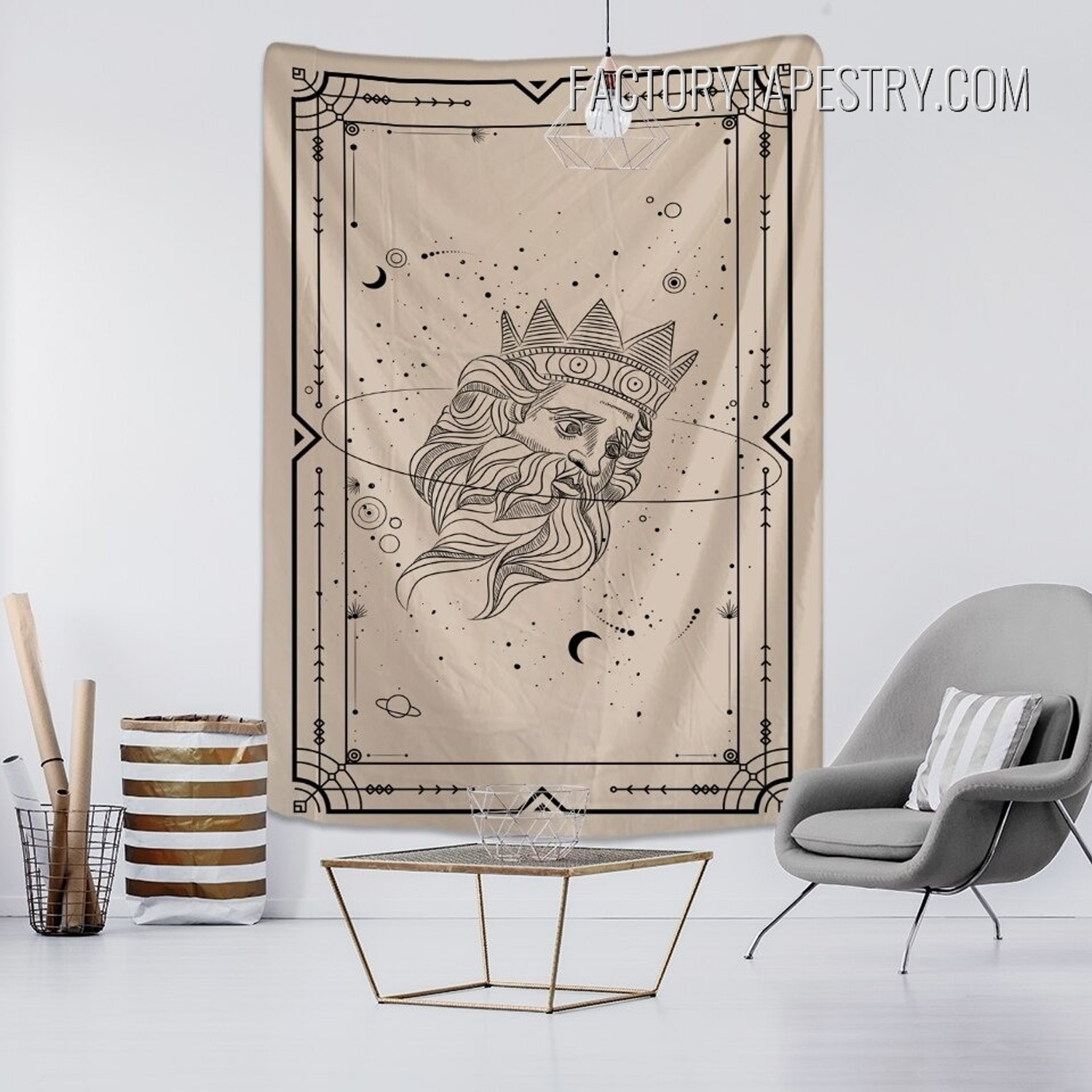 Tarot King Bohemian Witchcraft Wall Hanging Tapestry for Living Room Decoration