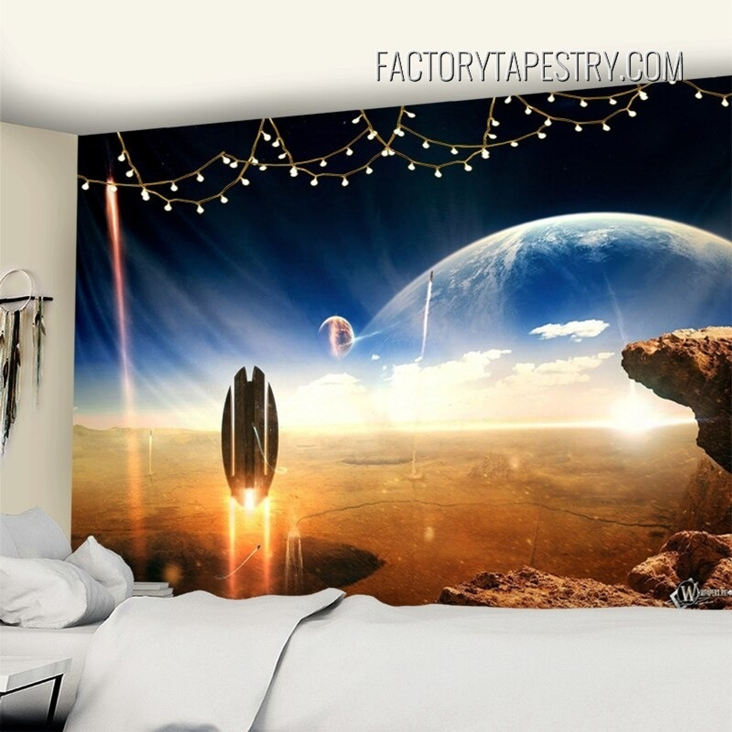 Space Invasion Fantasy Landscape Modern Wall Hanging Tapestry for Home Decor