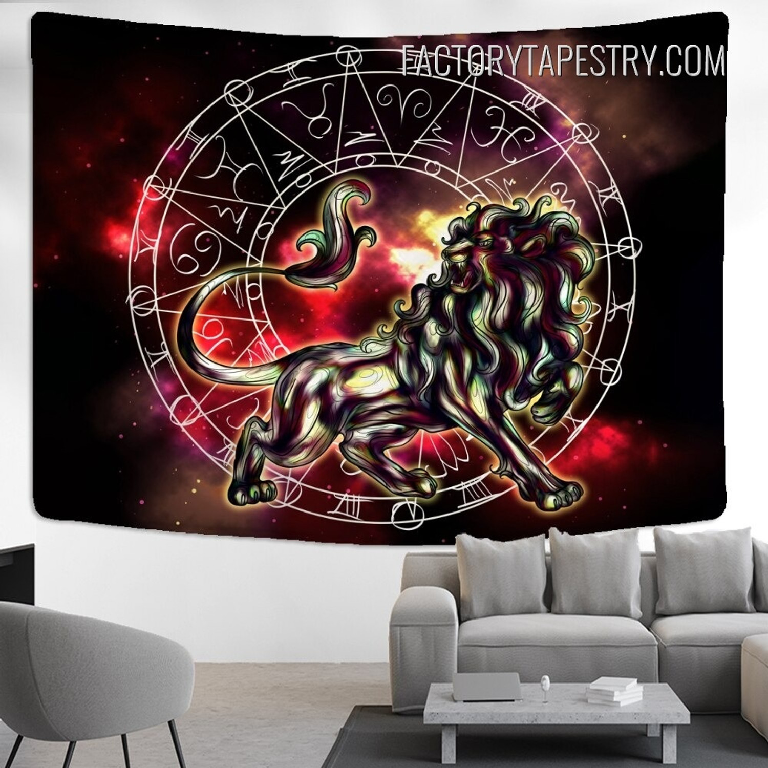 Leo Astrology Zodiac Witchcraft Psychedelic Wall Art Tapestry for Bedroom Decoration