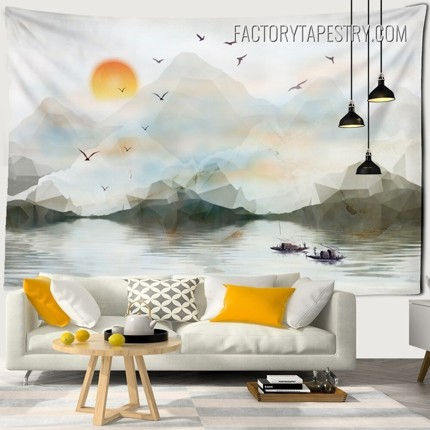 Misty Mountain Abstract Nature Landscape Modern Wall Hanging Window Tapestry for Home Decoration