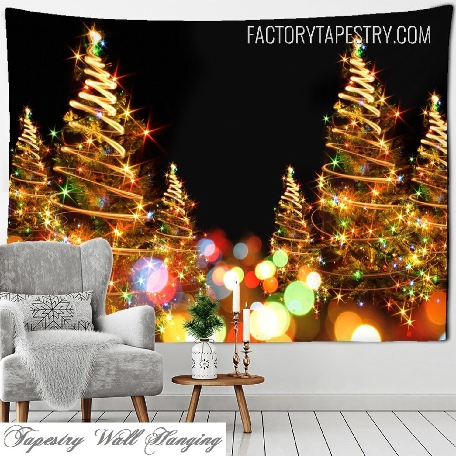 Decorated Christmas Trees Modern Wall Hanging Tapestry for Room Decoration