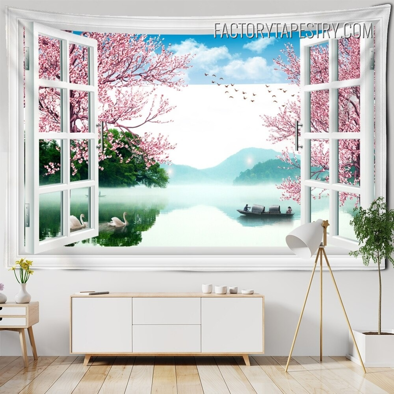 Window Nature View Nature Landscape Modern Wall Hanging Tapestry for Home Decoration