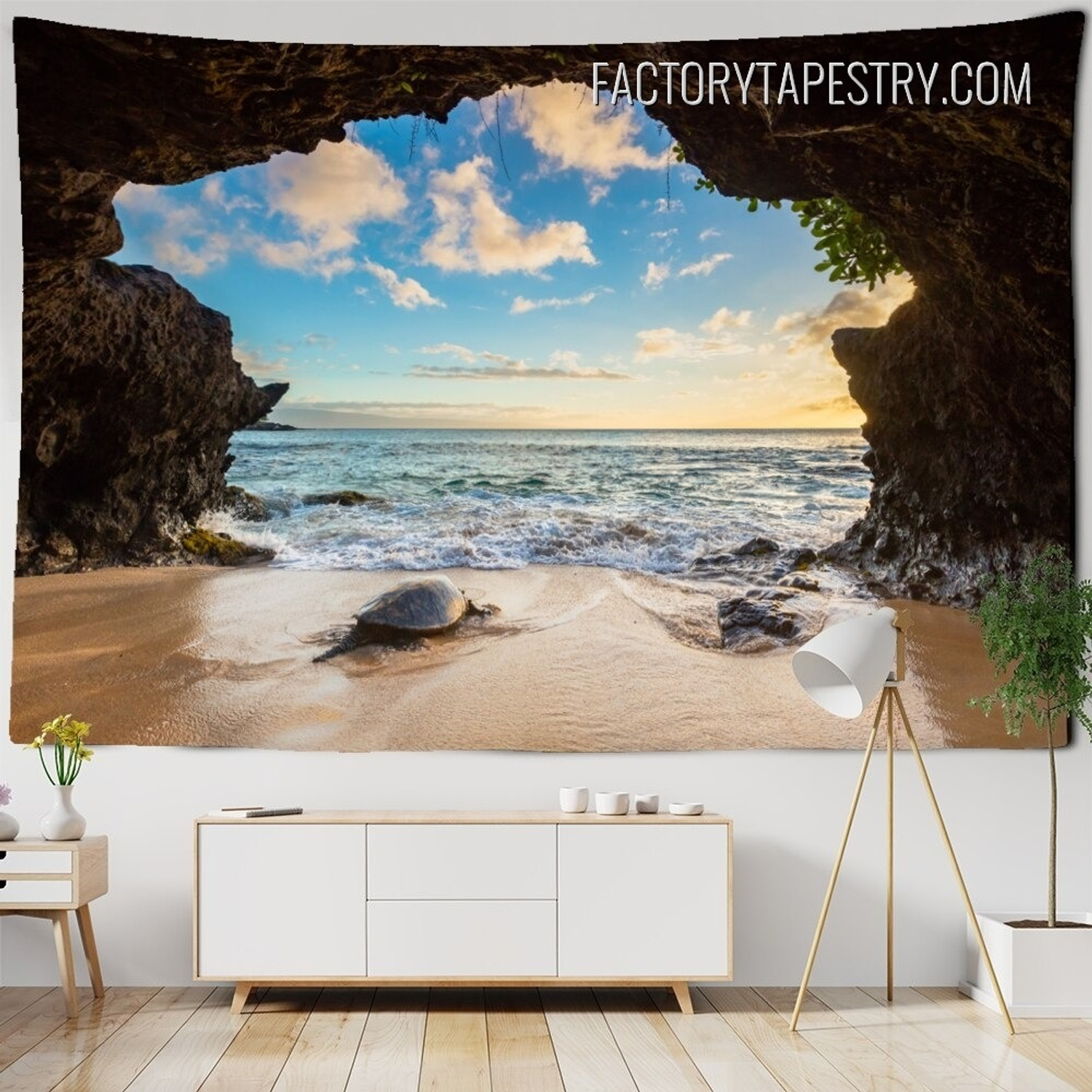 Turtle Cave Animal Nature Landscape Modern Wall Hanging Tapestry for Home Decoration