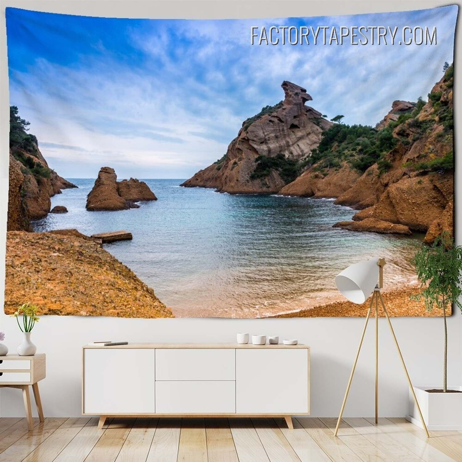 Seaside View Nature Landscape Modern Wall Hanging Tapestry for Living Room Decoration