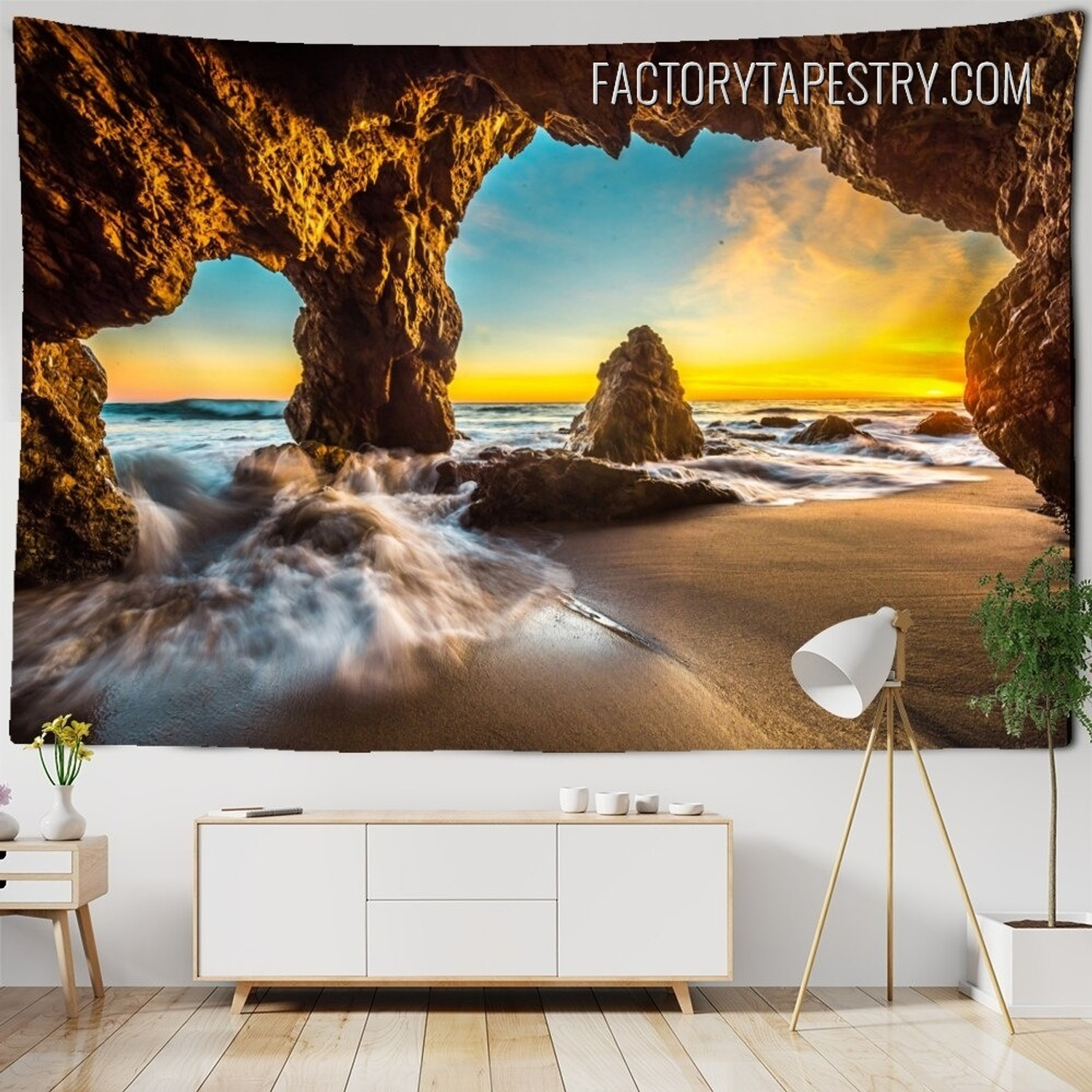 Sea Cave Sunrise Nature Landscape Modern Wall Hanging Tapestry for Bedroom Decoration