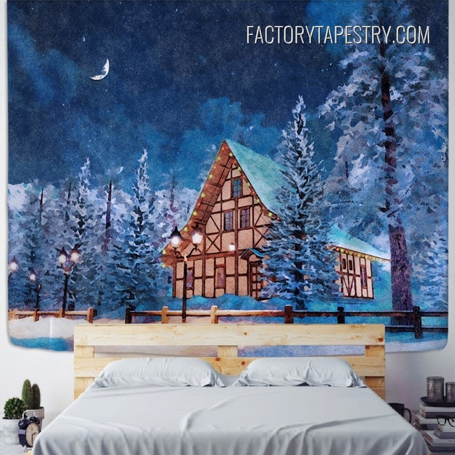 Alpine House Christmas Landscape Modern Wall Hanging Tapestry for Living Room Decoration