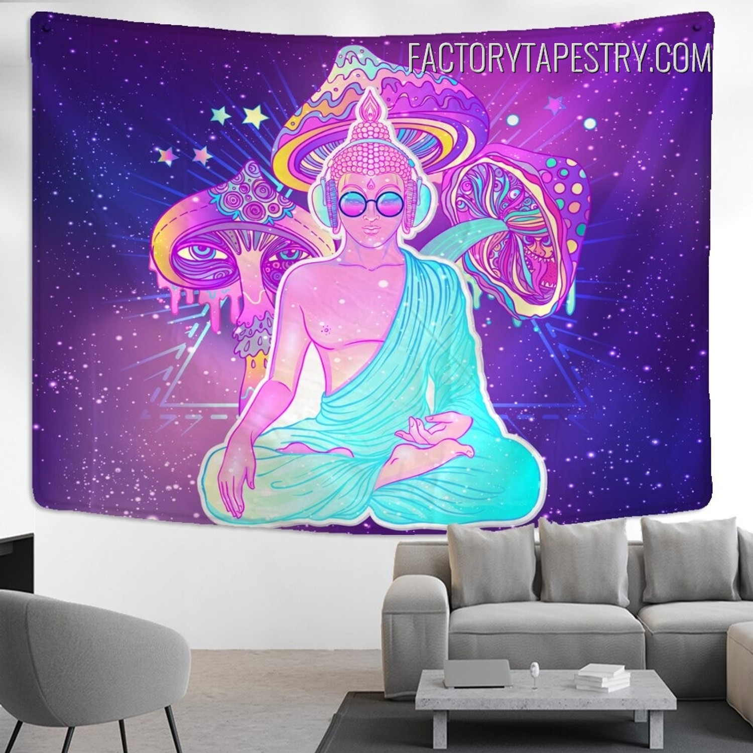 Colorful Buddha Hippie Vector Illustration Psychedelic Wall Decor Tapestry for Room Decoration