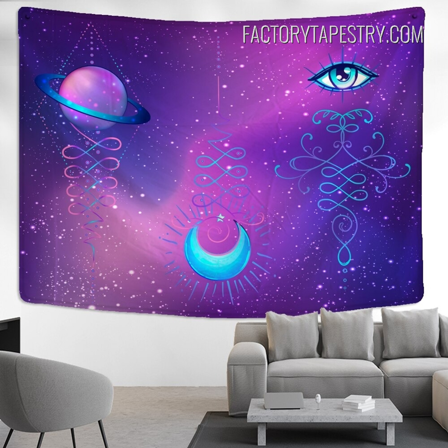 Cosmic Space Astrology Hippie Vector Illustration Psychedelic Wall Hanging Tapestry for Home Decoration