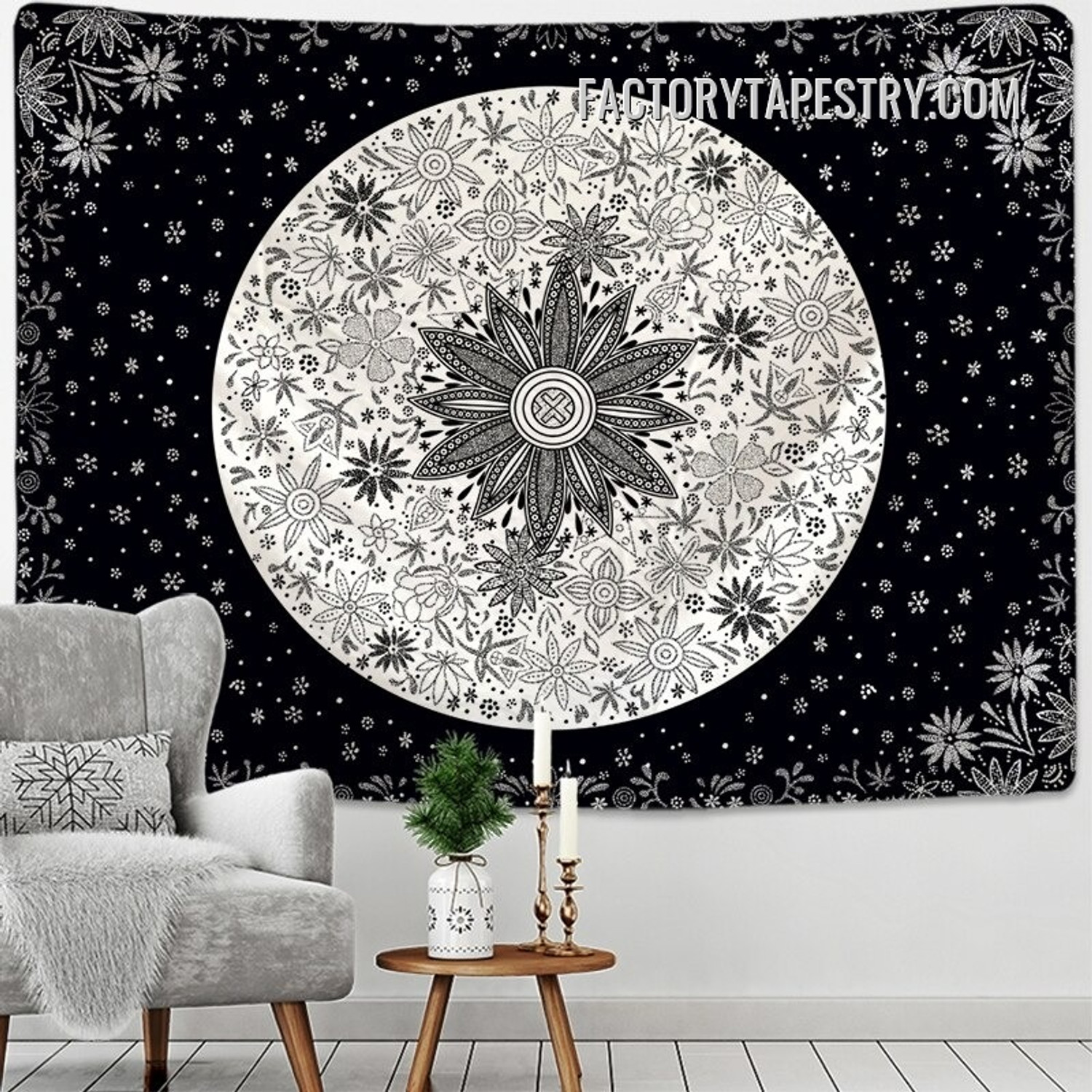 Floral Moon Mandala Bohemian Wall Hanging Tapestry