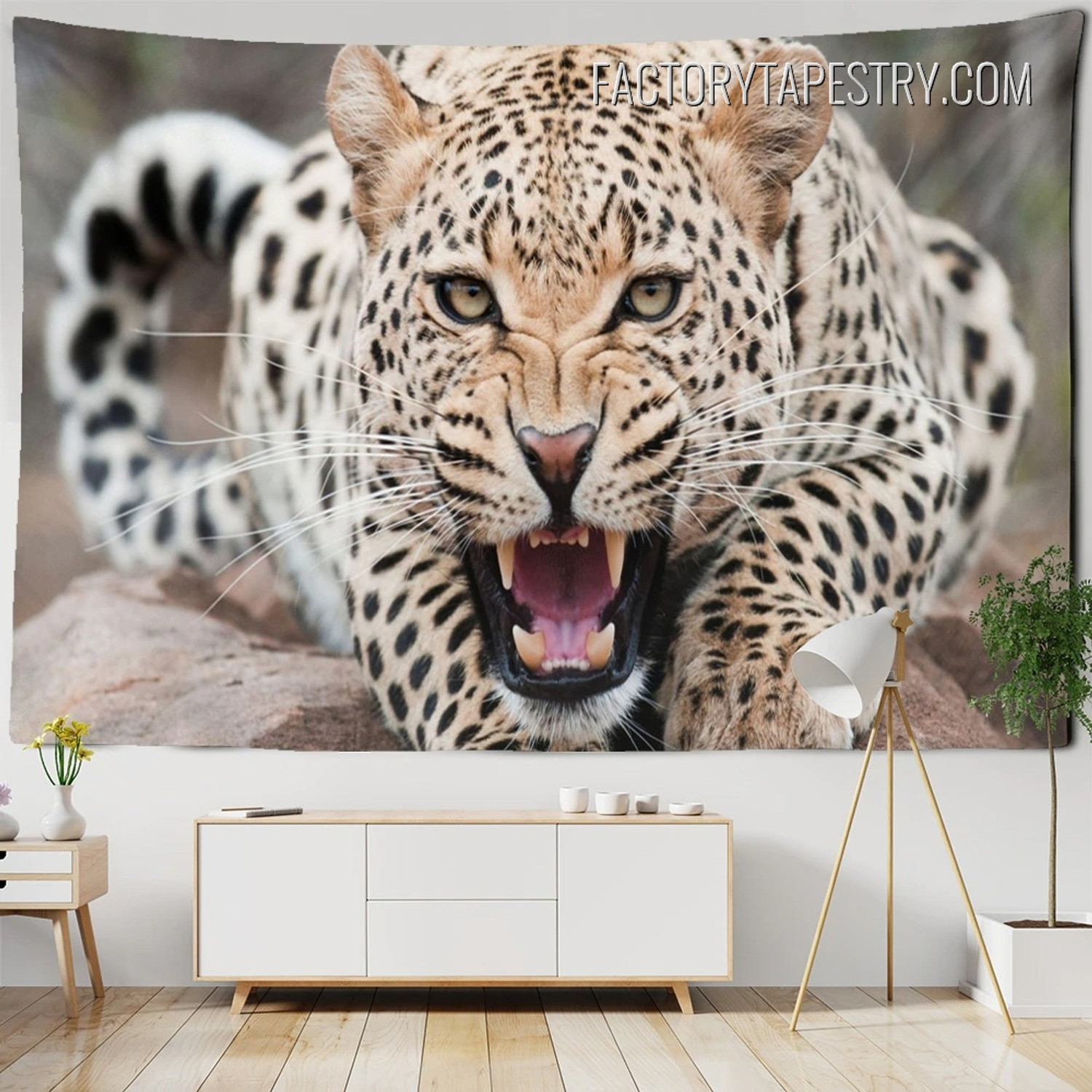 Roaring Leopard Animal Modern Wall Hanging Tapestry for Living Room Bedroom Décor