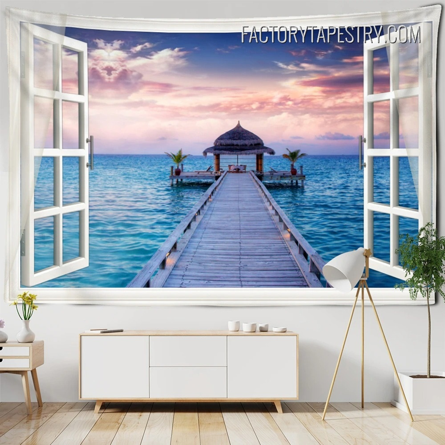 Sunset Jetty Nature Landscape Modern Wall Hanging Tapestry for Living Room Décor