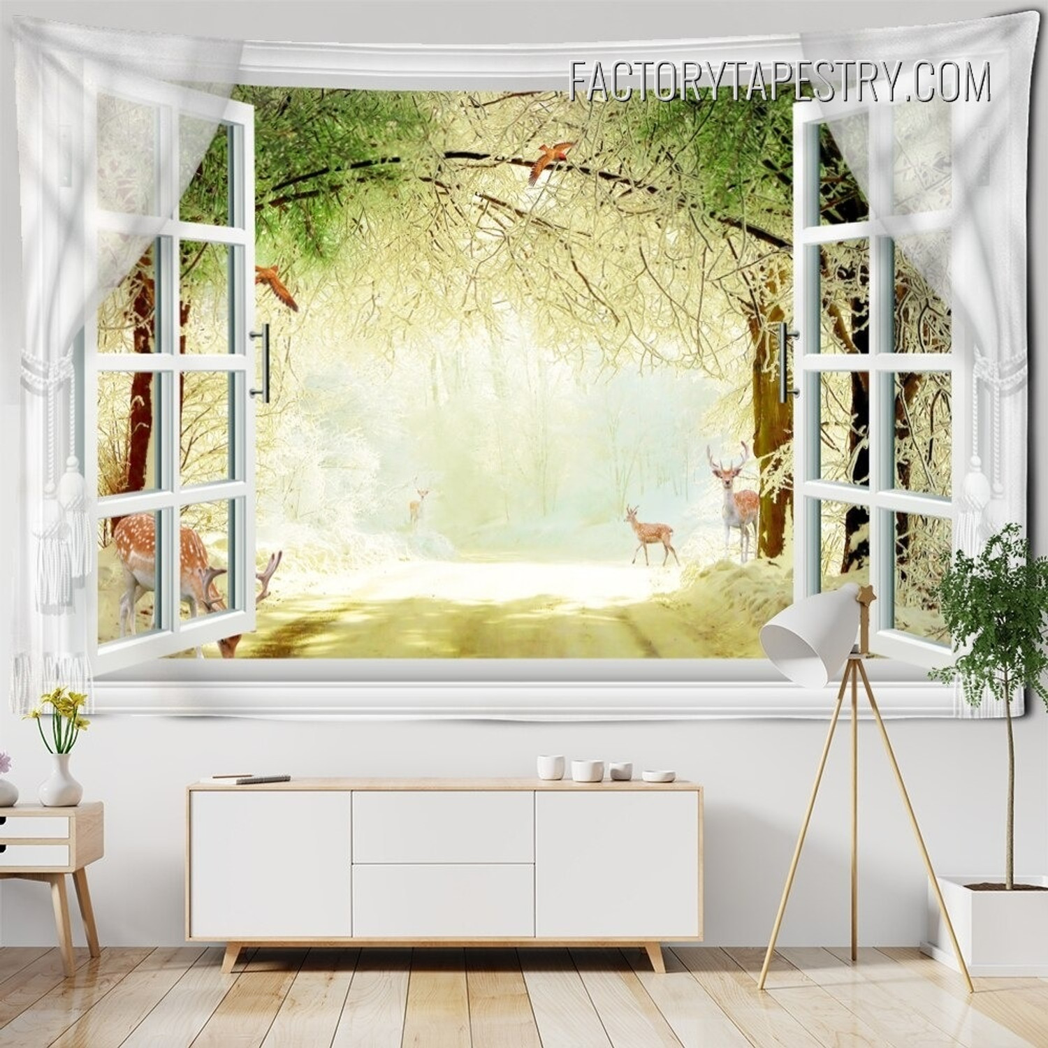 Sunshine Forest Animal Landscape Modern Wall Hanging Tapestry for Home Decoration