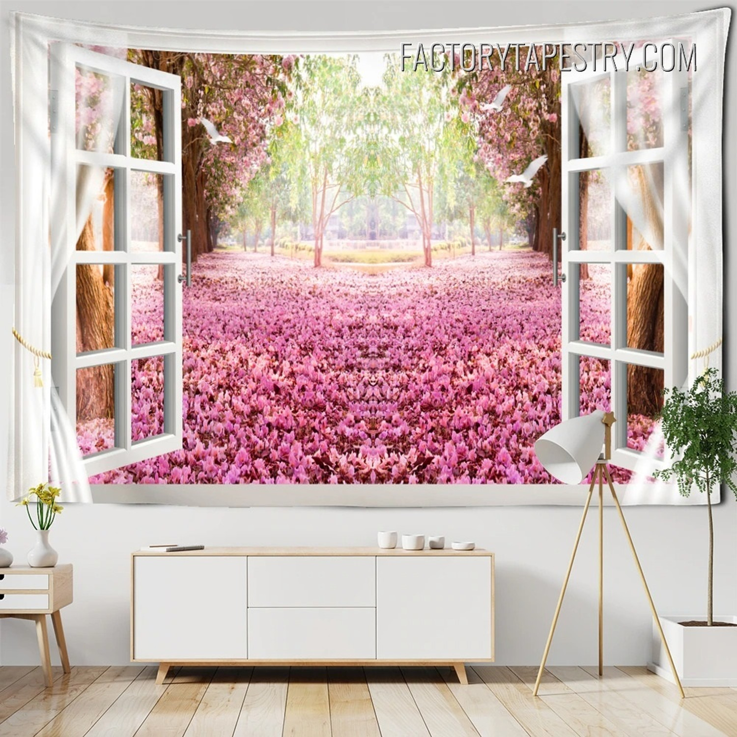 Flowers Path Nature Landscape Modern Wall Decor Tapestry for Room Decoration