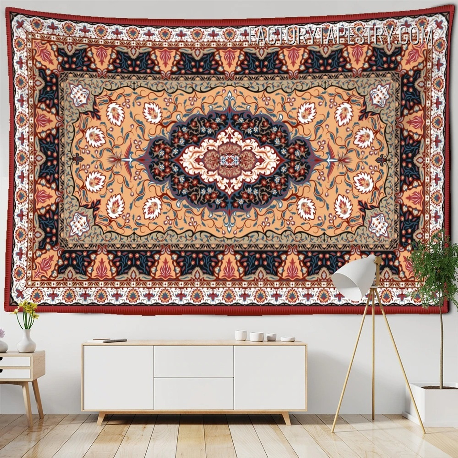 Persian Carpet Pattern Floral Bohemian Wall Hanging Tapestry for Room Decor