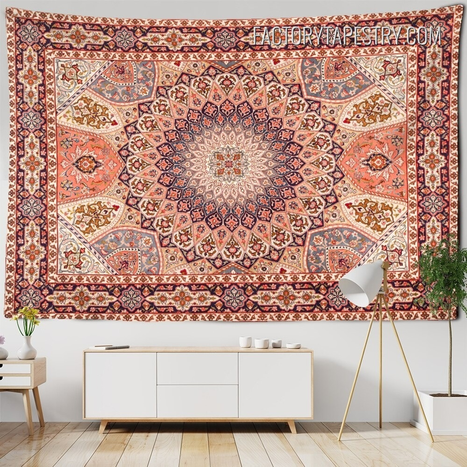 Asian Carpet Texture Floral Bohemian Vintage Wall Hanging Tapestry for Room Decor