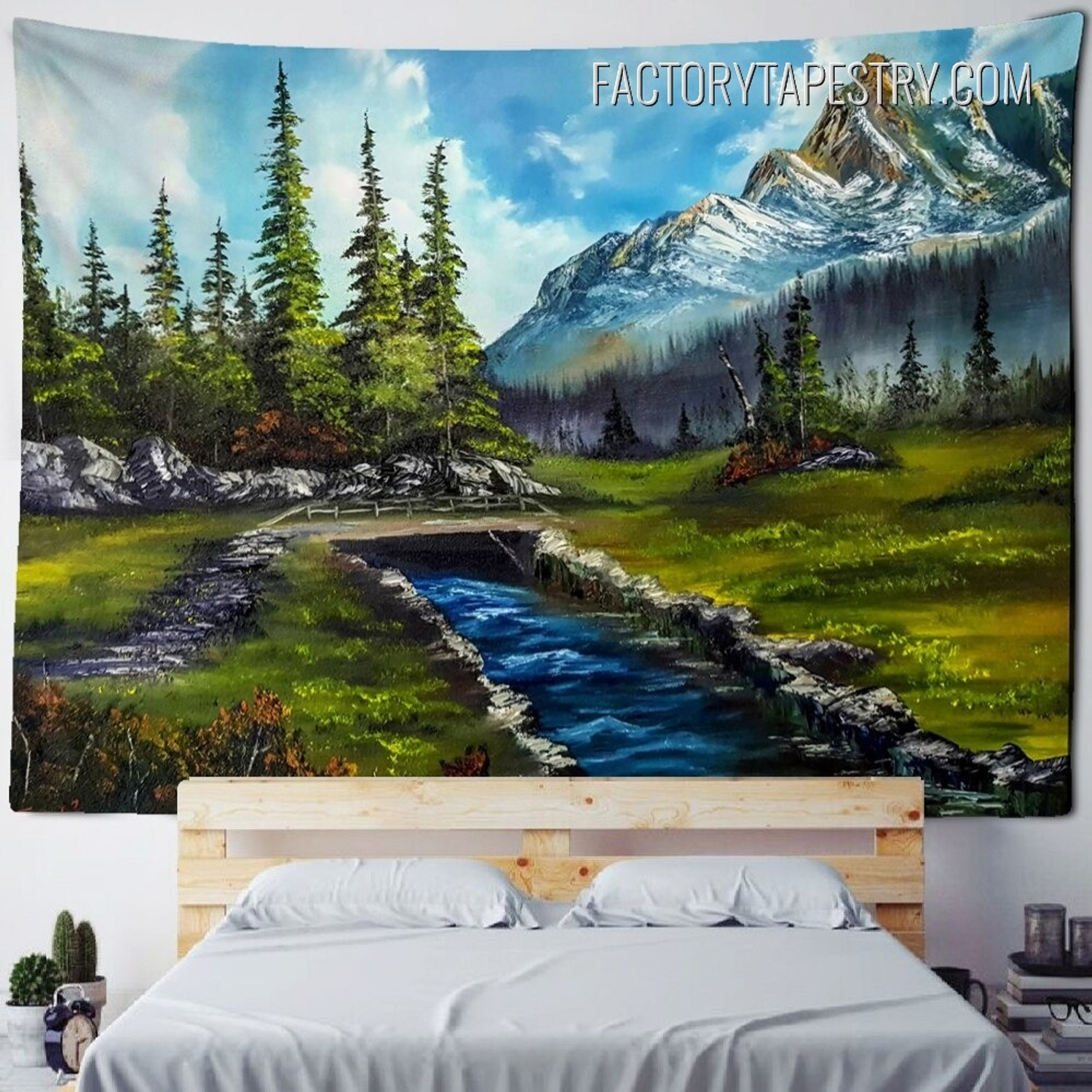 Mountain Valley Nature Landscape Retro Wall Decor Tapestry for Bedroom Decoration