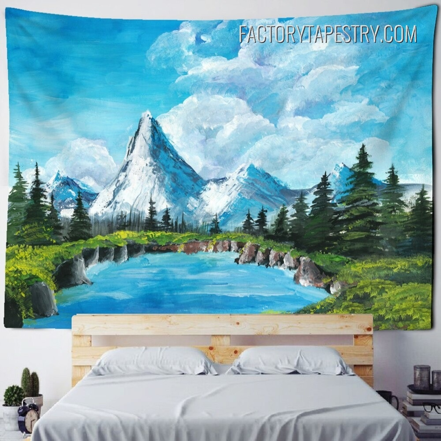 Alps Watercolor Landscape Mountains Painting Retro Wall Hanging Tapestry for Living Room Decoration