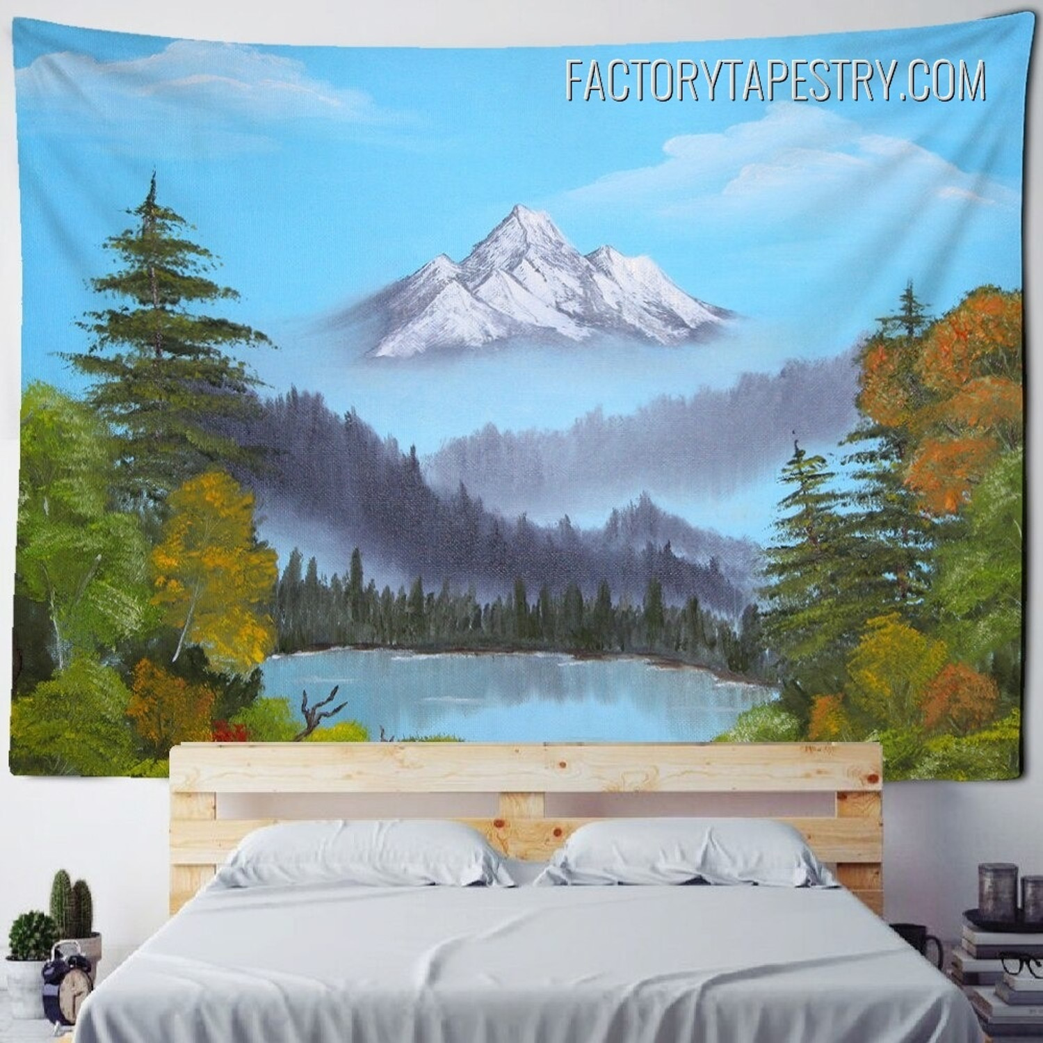 Bob Ross Inspired Painting - Island in the Wilderness Tapestry for Sale by  fsultesart