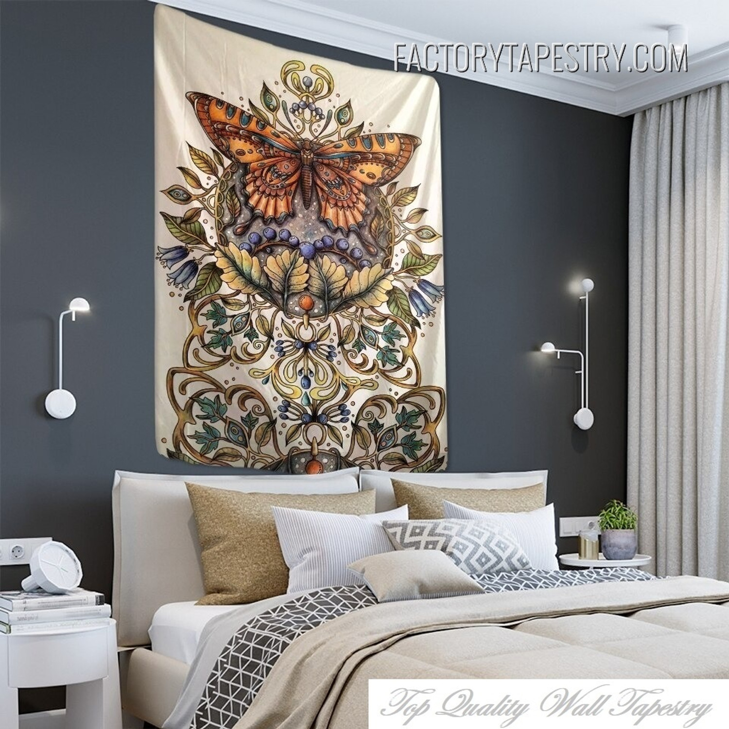 Moth Tapestry Bohemian Style Vintage Butterfly Wall Hanging Tapestry for Home Decoration