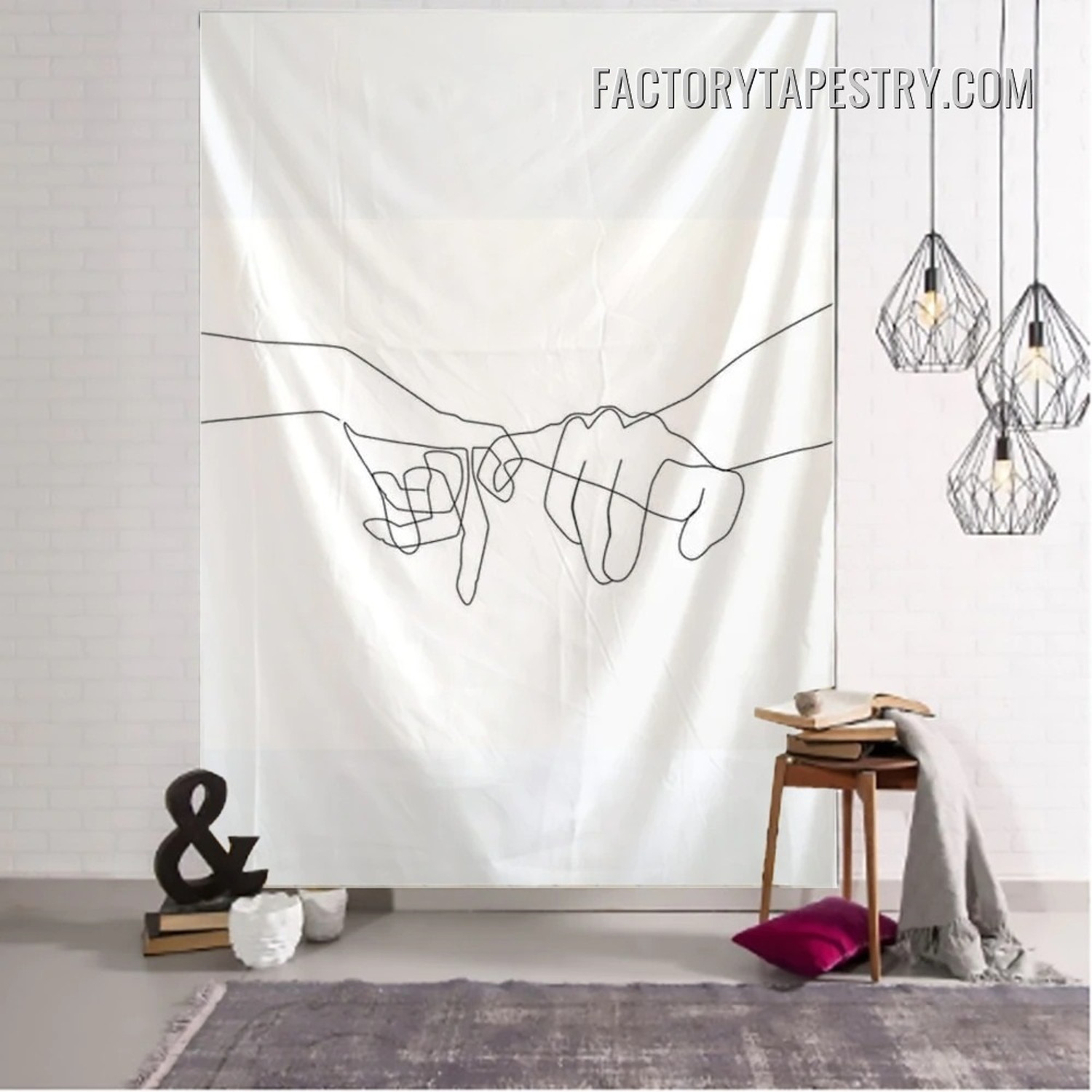 Pinky Promise Boho Creative Line Draw Bohemian Wall Hanging Tapestry