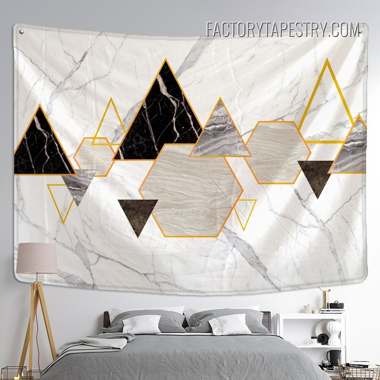 Abstract Geometric Background Modern Marble Mosaic Inlay Black