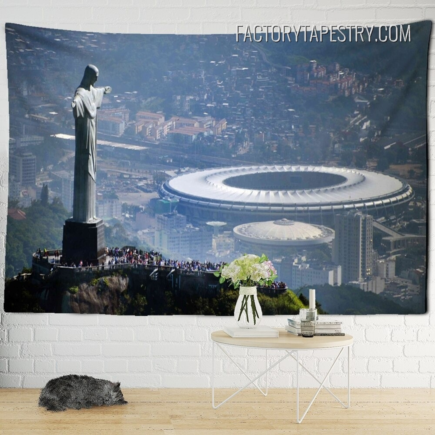 Redeemer Statue City Architecture Modern Wall Hanging Tapestry for Room Decoration
