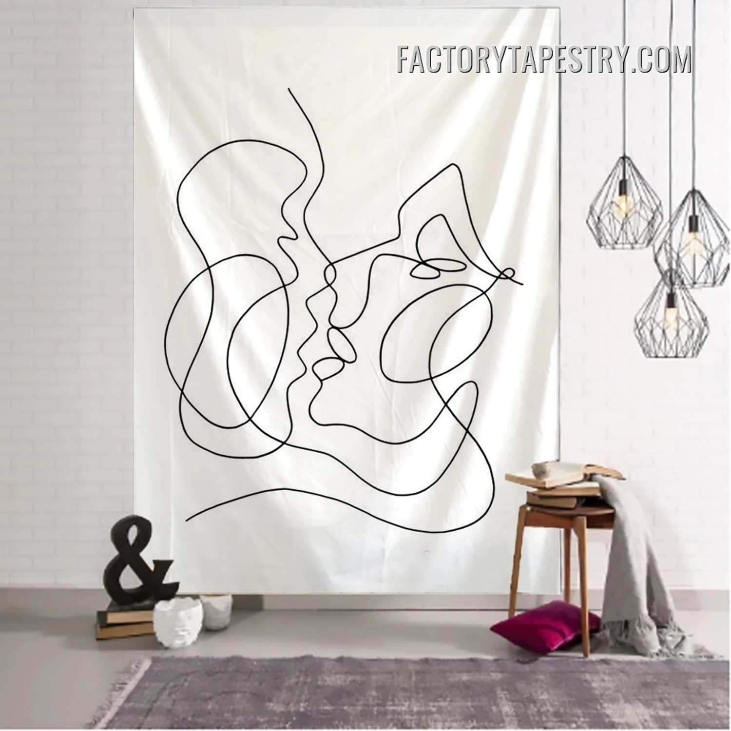 Hippie Kiss III Boho Creative Line Draw Bohemian Tapestry Wall Art