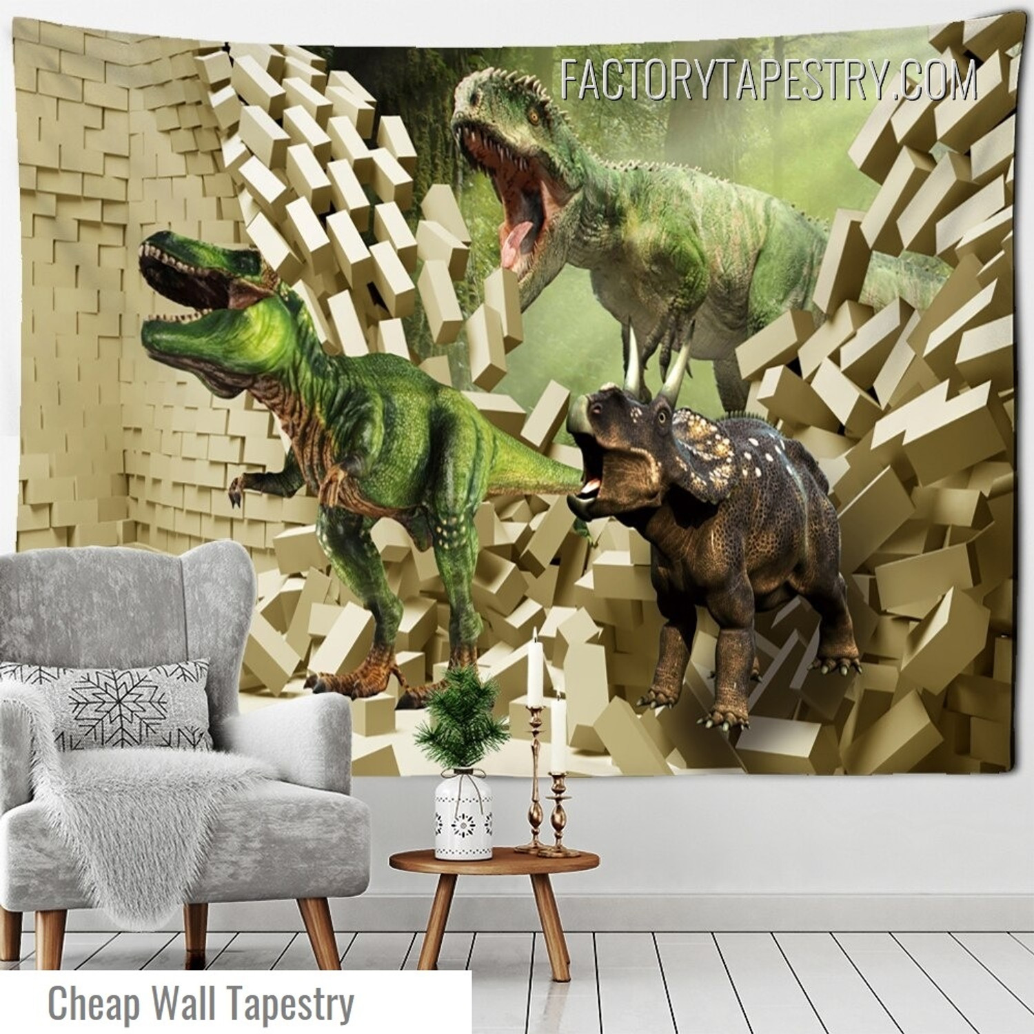 Roaring Dinosaurs 3D Animal Modern Wall Hanging Tapestry for Bedroom Decoration