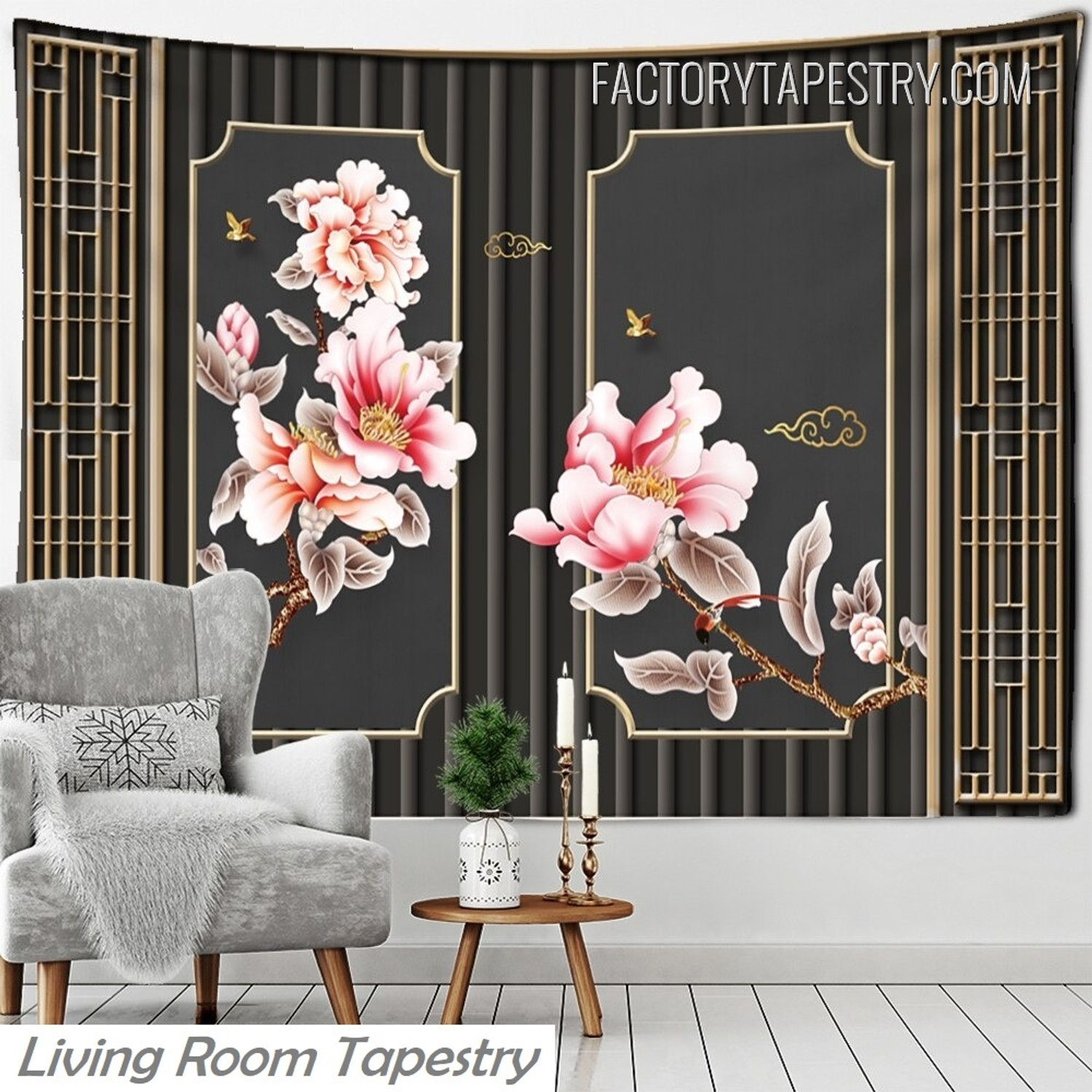 3D Flower Pattern Japanese Style Mural Floral Wall Hanging Tapestry for Bedroom Decoration