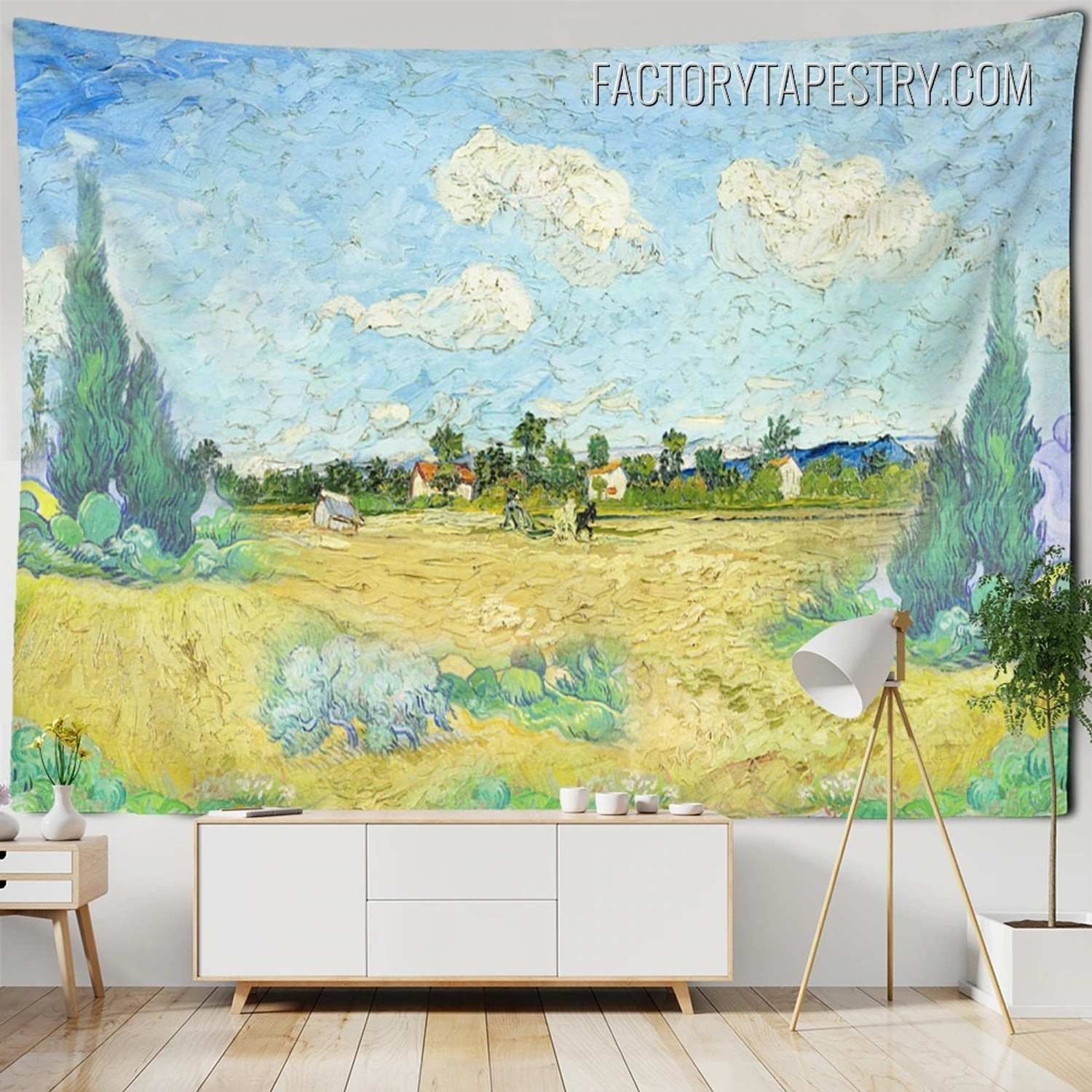 Wheat Field With Cypresses Vincent van Gogh Impressionism Landscape Vintage Wall Hanging Tapestry for Living Room Decoration