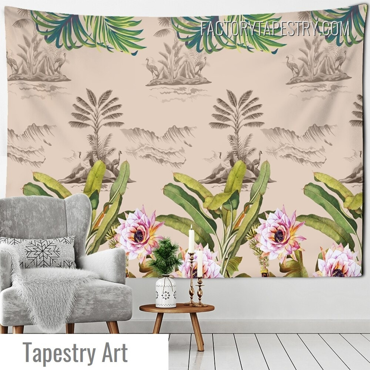 Rainforest Mural Tropical Leaves Retro Wall Hanging Tapestry for Bedroom Decoration
