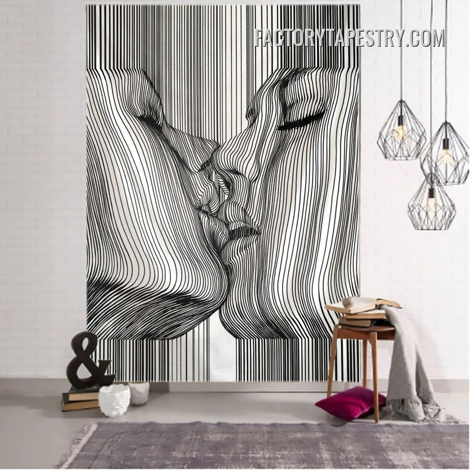 Hippie Kiss VI Boho Creative Line Draw Bohemian Tapestry Wall Art