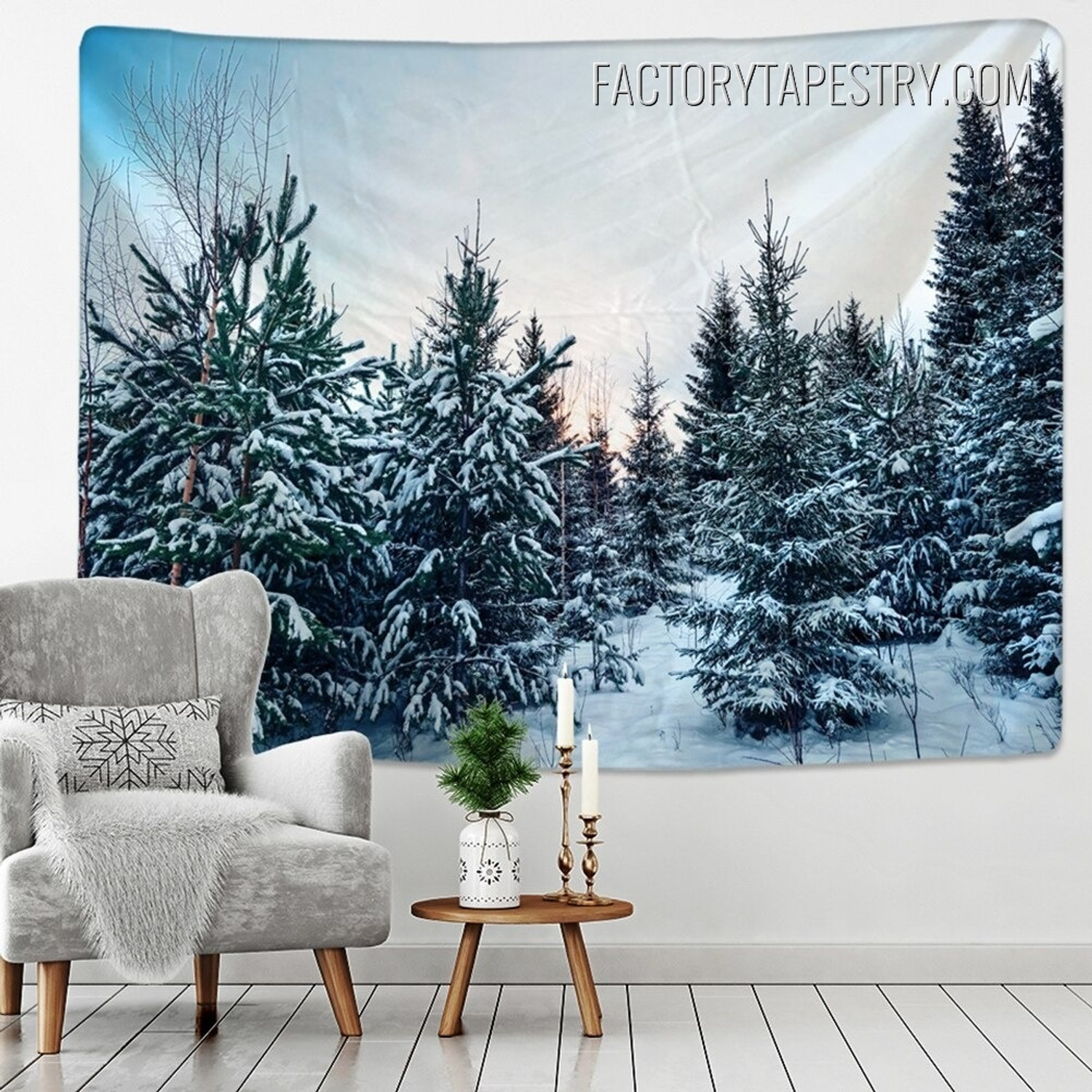 Snow Trees Nature Landscape Modern Wall Decor Tapestry for Room Decoration